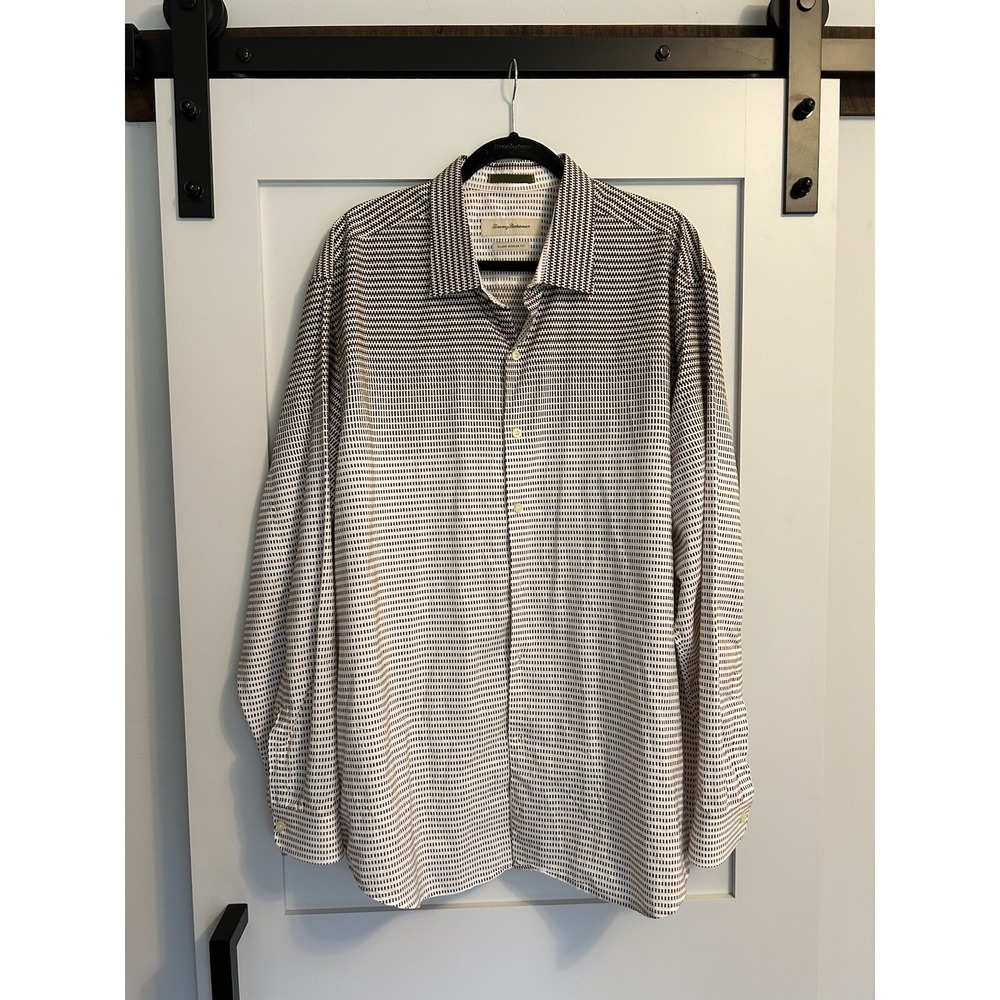 Tommy Bahama Shirt Mens 2XL Blue Striped Button Up Long Sleeve Island Modern Fit